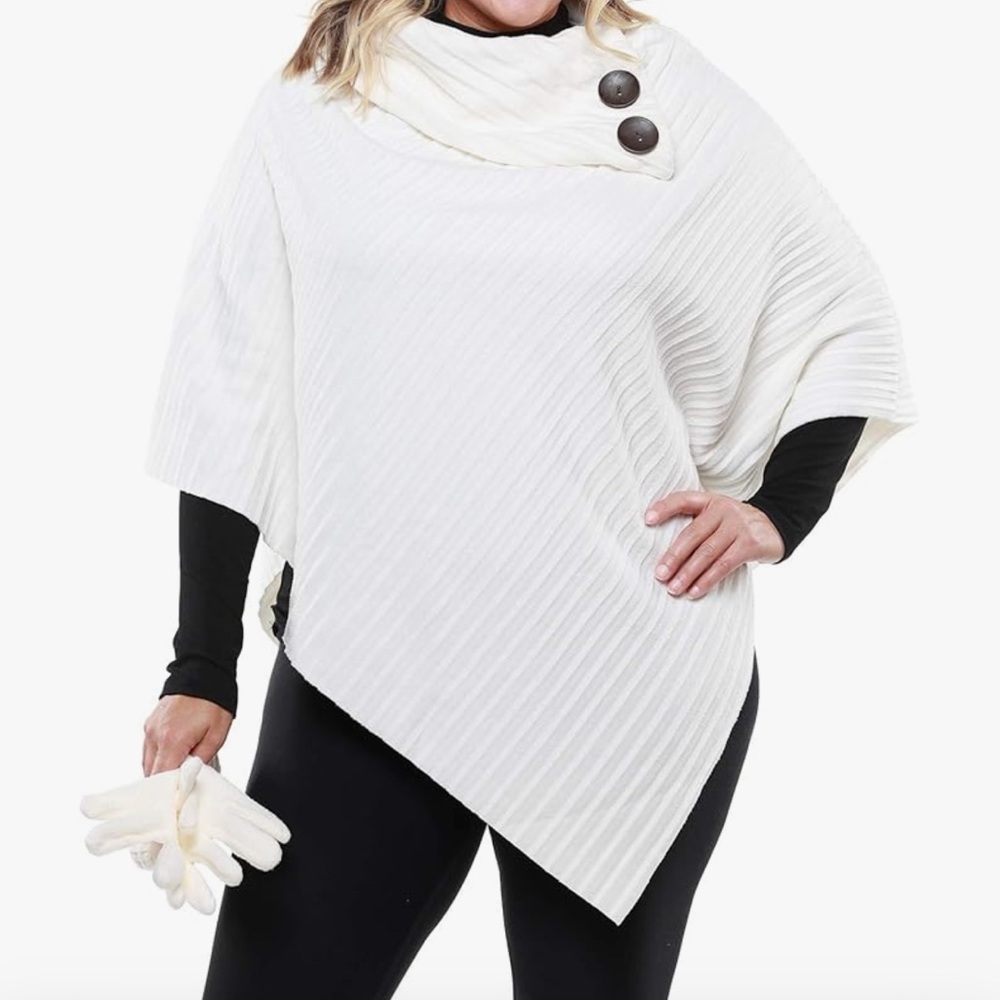 WOMEN’S SHAWL PLEATED FLEECE PONCHO ONE SIZE WINTER WHITE WILL FIT MOST SIZES - Picture 10 of 12